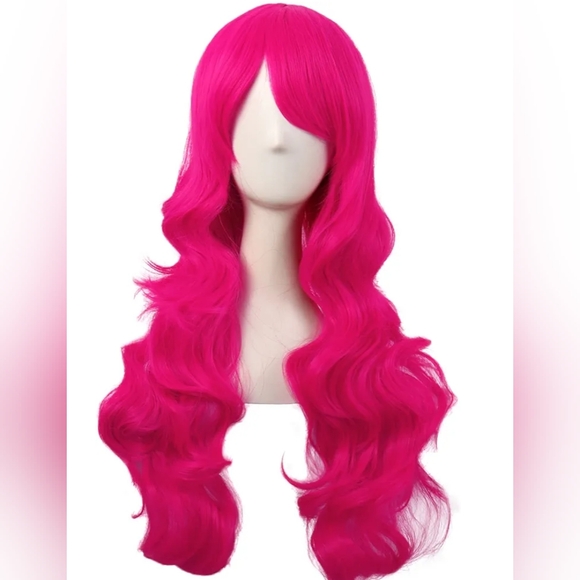 Mapofbeauty Other - New synthetic hot pink wig 28 inches wavy with bangs for daily wear cosplay